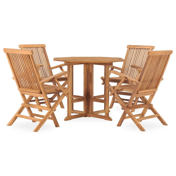 5 Piece Folding Patio Dining Set Solid Teak Wood