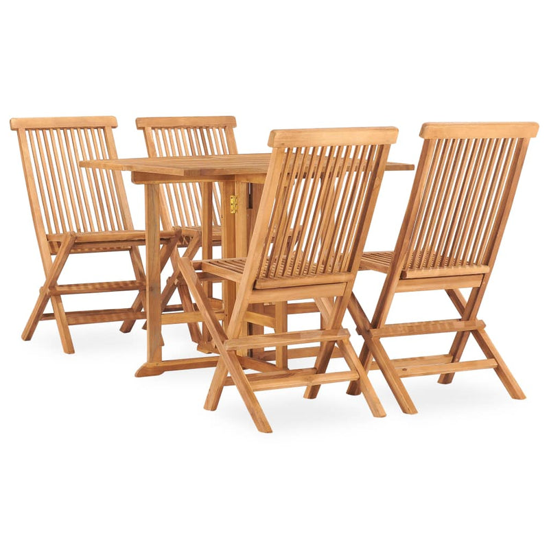 5 Piece Folding Patio Dining Set Solid Teak Wood