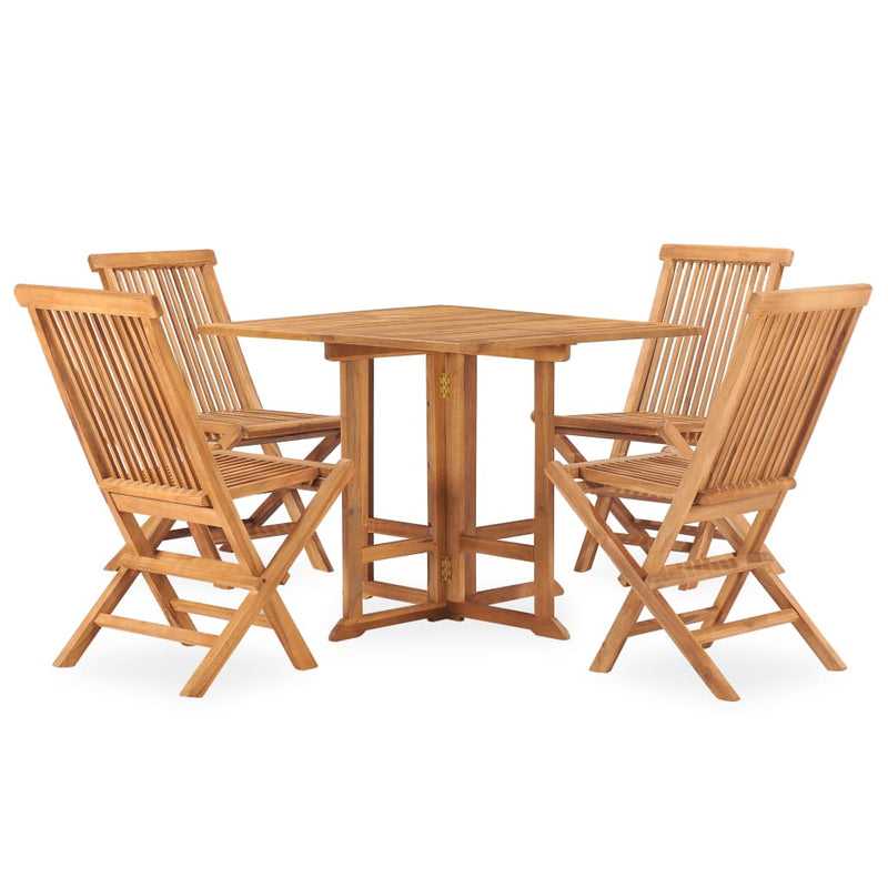 5 Piece Folding Patio Dining Set Solid Teak Wood