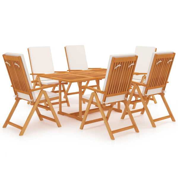 7 Piece Patio Dining Set with Cushions Solid Teak Wood