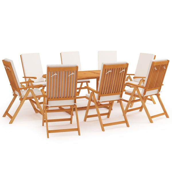 9 Piece Patio Dining Set with Cushions Solid Teak Wood