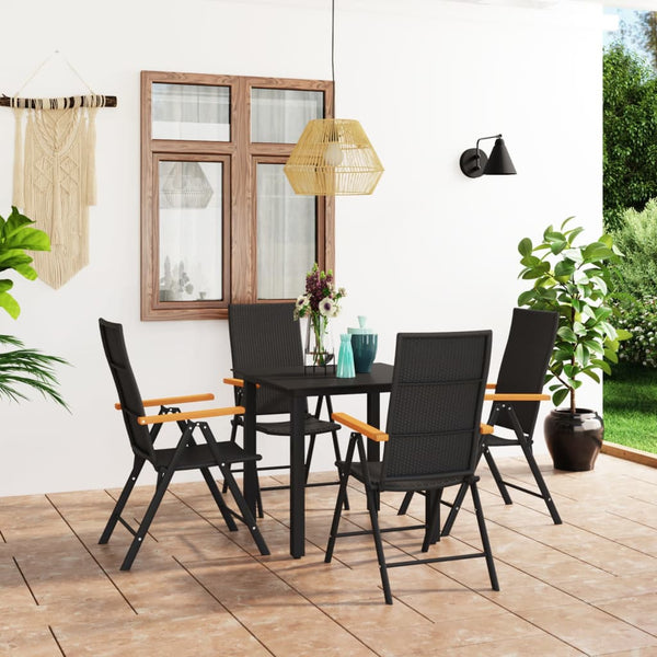 5 Piece Patio Dining Set Black and Brown