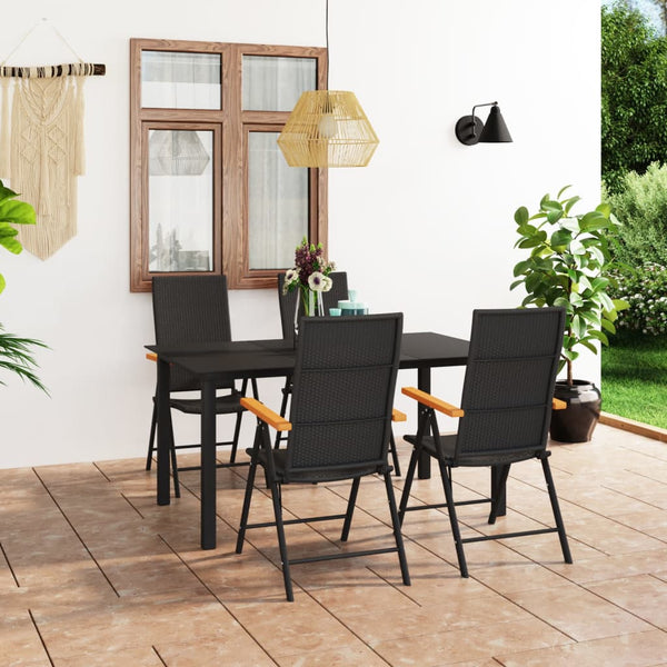 5 Piece Patio Dining Set Black and Brown