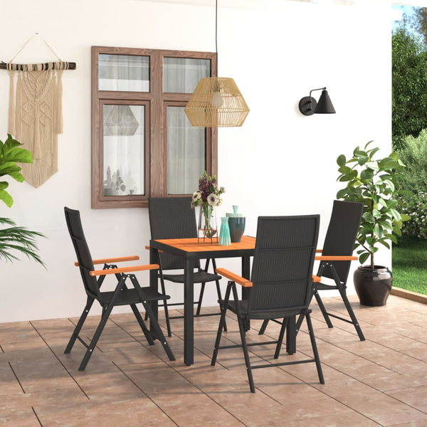 5 Piece Patio Dining Set Black and Brown