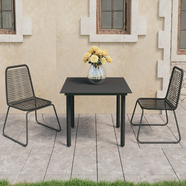 3 Piece Patio Dining Set PVC Rattan Black