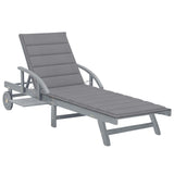 Patio Sun Lounger with Cushion Solid Acacia Wood