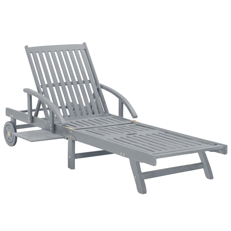 Patio Sun Lounger with Cushion Solid Acacia Wood