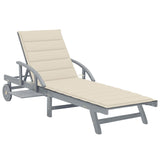 Patio Sun Lounger with Cushion Solid Acacia Wood