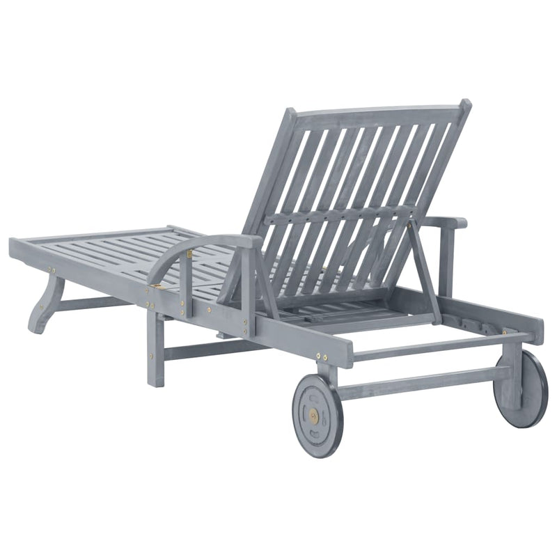 Patio Sun Lounger with Cushion Solid Wood Acacia