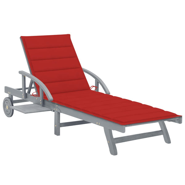 Patio Sun Lounger with Cushion Solid Acacia Wood