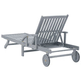 Patio Sun Lounger with Cushion Solid Acacia Wood