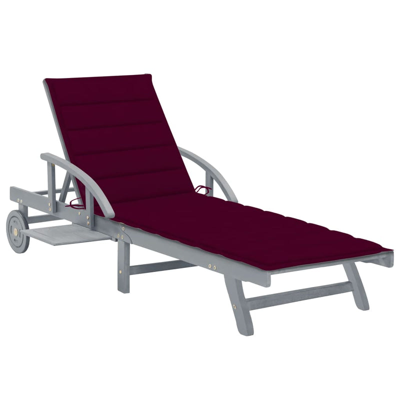 Patio Sun Lounger with Cushion Solid Wood Acacia