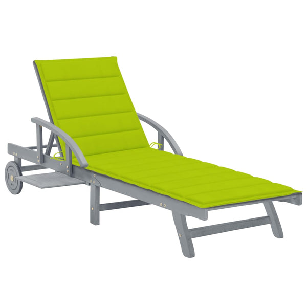 Patio Sun Lounger with Cushion Solid Acacia Wood