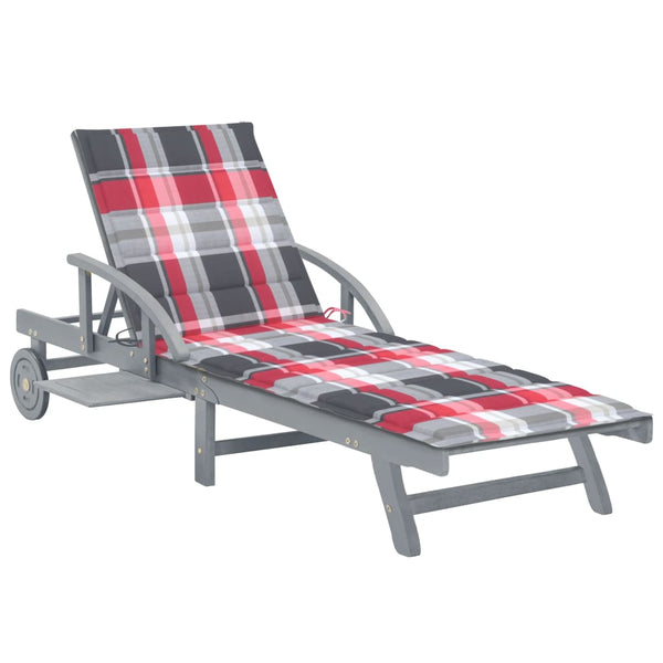 Patio Sun Lounger with Cushion Solid Acacia Wood