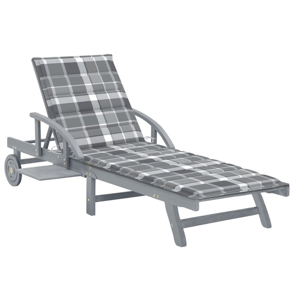 Patio Sun Lounger with Cushion Solid Wood Acacia