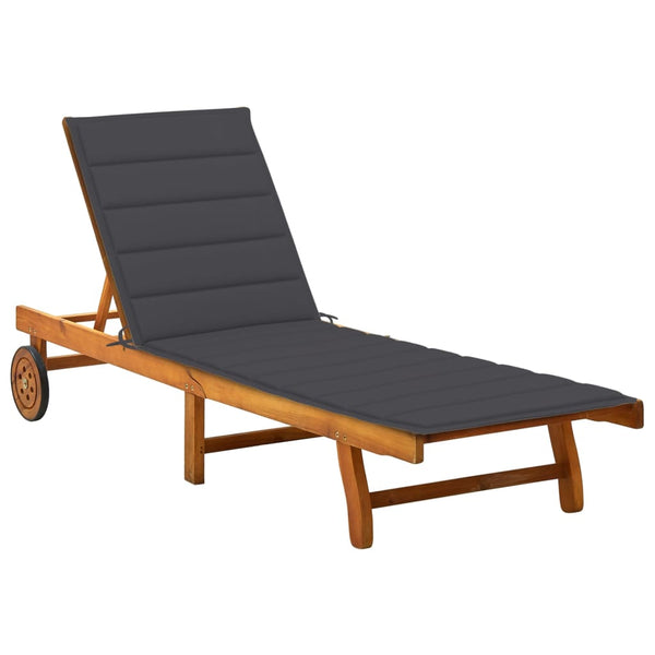 Patio Sun Lounger with Cushion Solid Acacia Wood