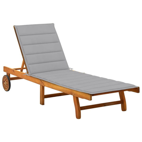 Patio Sun Lounger with Cushion Solid Acacia Wood