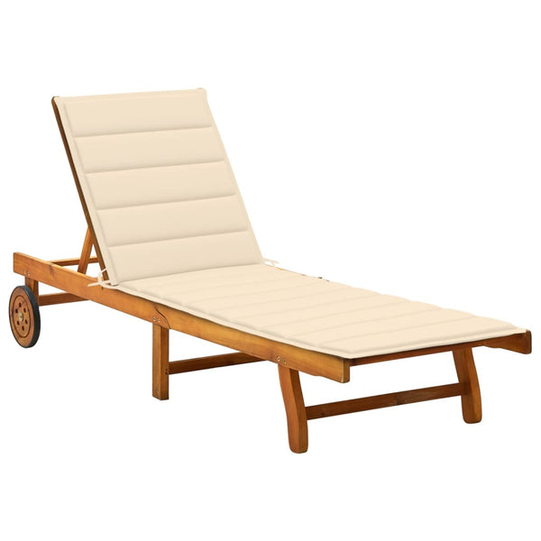 Patio Sun Lounger with Cushion Solid Acacia Wood