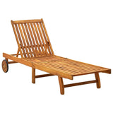 Patio Sun Lounger with Cushion Solid Acacia Wood