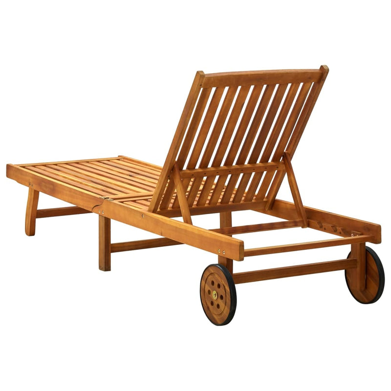 Patio Sun Lounger with Cushion Solid Acacia Wood