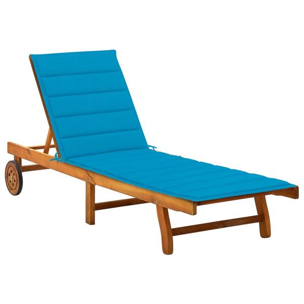 Patio Sun Lounger with Cushion Solid Wood Acacia