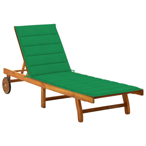 Patio Sun Lounger with Cushion Solid Acacia Wood