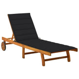 Patio Sun Lounger with Cushion Solid Acacia Wood