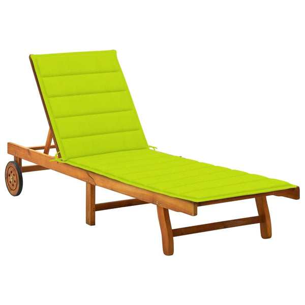 Patio Sun Lounger with Cushion Solid Acacia Wood