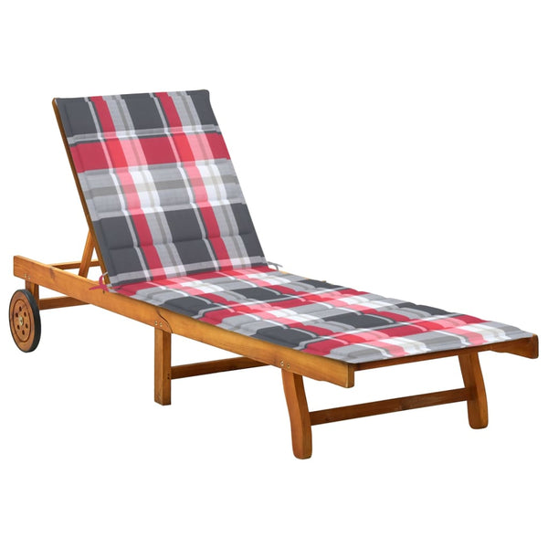 Patio Sun Lounger with Cushion Solid Acacia Wood