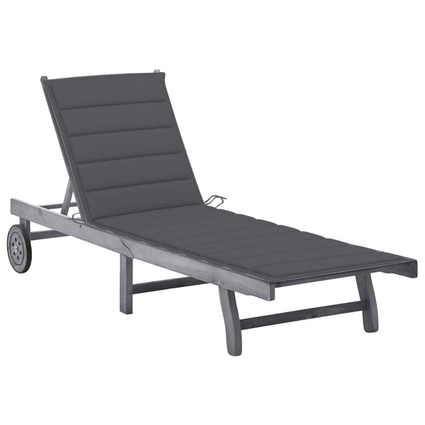 Patio Sun Lounger with Cushion Gray Solid Acacia Wood