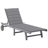 Patio Sun Lounger with Cushion Gray Solid Acacia Wood