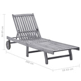 Patio Sun Lounger with Cushion Gray Solid Acacia Wood