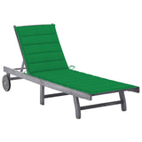 Patio Sun Lounger with Cushion Gray Solid Acacia Wood