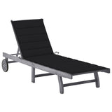 Patio Sun Lounger with Cushion Gray Solid Acacia Wood