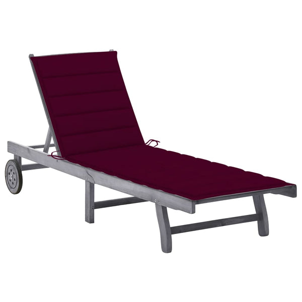 Patio Sun Lounger with Cushion Gray Solid Wood Acacia