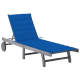 Patio Sun Lounger with Cushion Gray Solid Wood Acacia