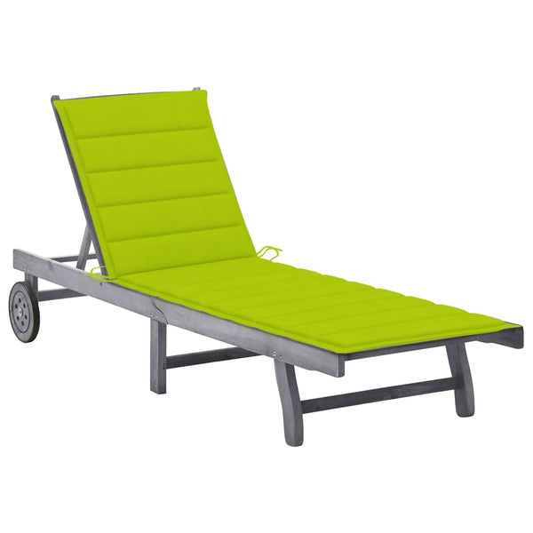 Patio Sun Lounger with Cushion Gray Solid Acacia Wood