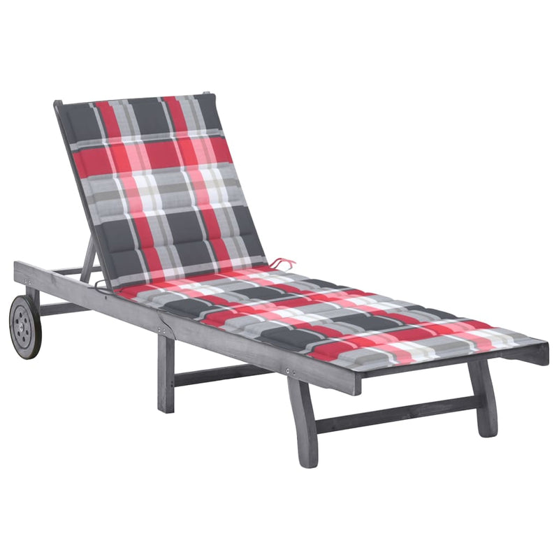 Patio Sun Lounger with Cushion Gray Solid Acacia Wood