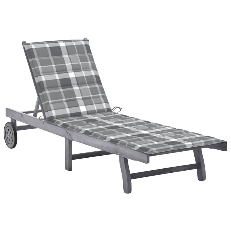 Patio Sun Lounger with Cushion Gray Solid Wood Acacia