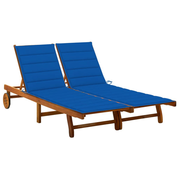 2-Person Patio Sun Lounger with Cushions Solid Wood Acacia