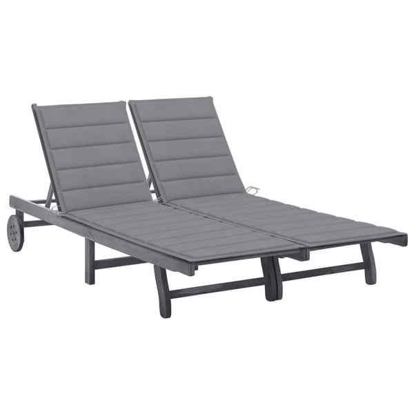 2-Person Patio Sun Lounger with Cushion Gray Solid Acacia Wood