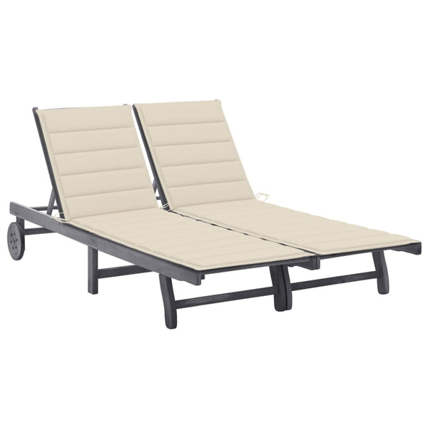 2-Person Patio Sun Lounger with Cushion Gray Solid Acacia Wood