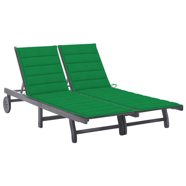 2-Person Patio Sun Lounger with Cushion Gray Solid Acacia Wood