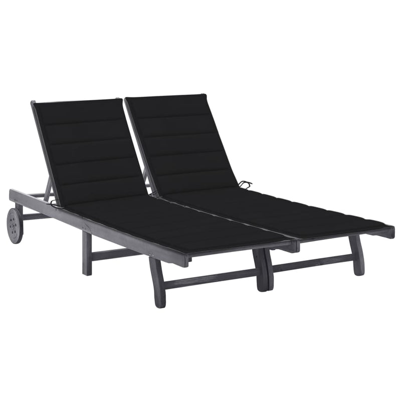 2-Person Patio Sun Lounger with Cushion Gray Solid Acacia Wood