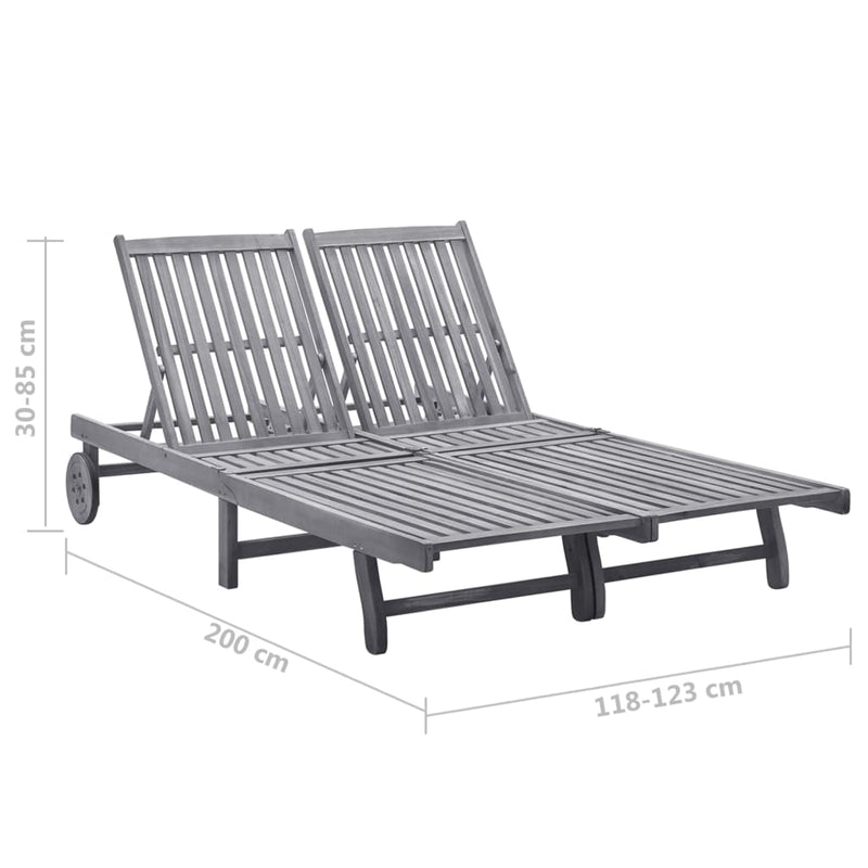 2-Person Patio Sun Lounger with Cushion Gray Solid Acacia Wood