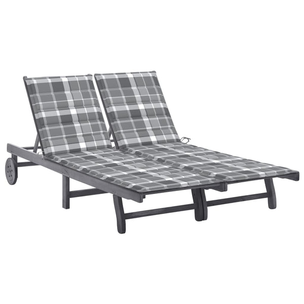 2-Person Patio Sun Lounger with Cushion Gray Solid Wood Acacia