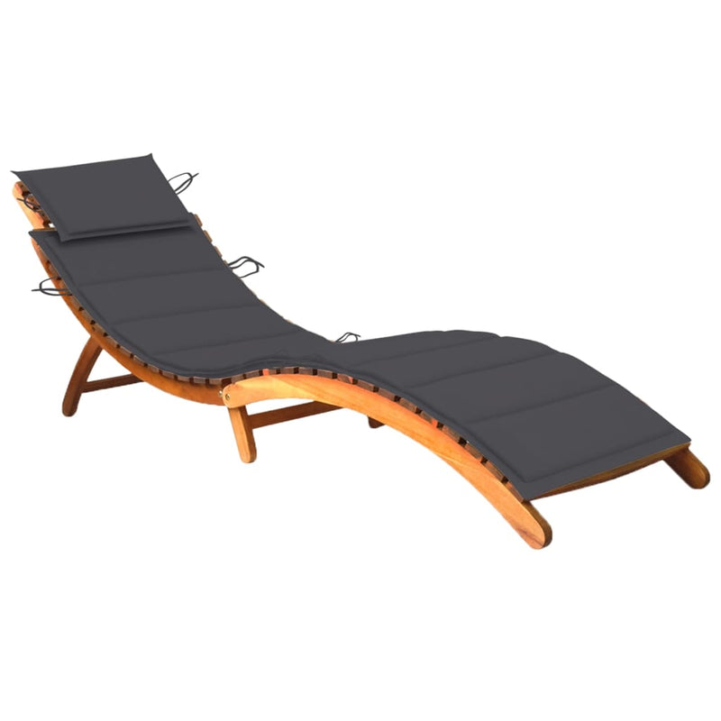 Patio Sun Lounger with Cushion Solid Acacia Wood