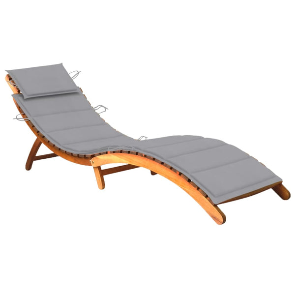 Patio Sun Lounger with Cushion Solid Acacia Wood