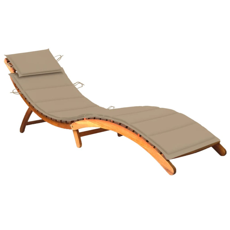 Patio Sun Lounger with Cushion Solid Acacia Wood