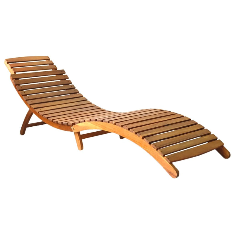 Patio Sun Lounger with Cushion Solid Acacia Wood